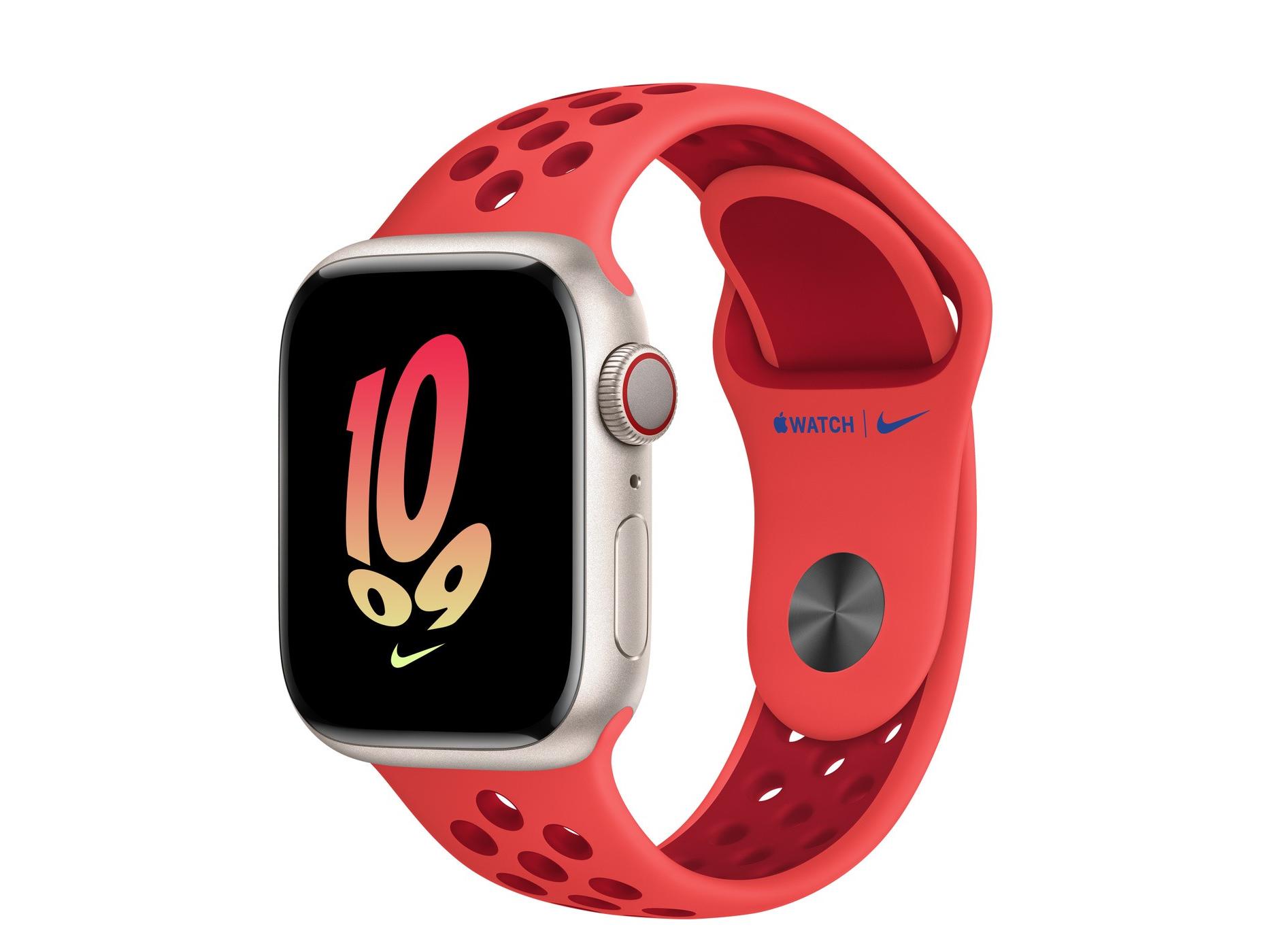 Apple（苹果）Watch Series 8星光色铝金属表壳Nike运动表带 亮深红配健身红色 GPS+蜂窝网络 45mm