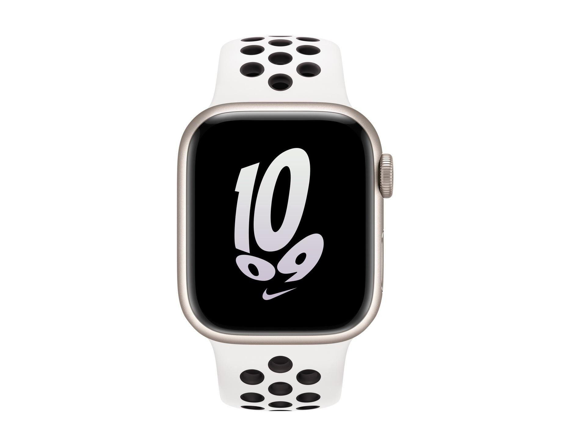 Apple（苹果）Watch Series 8星光色铝金属表壳Nike运动表带 雪峰白配黑色 GPS版 45mm