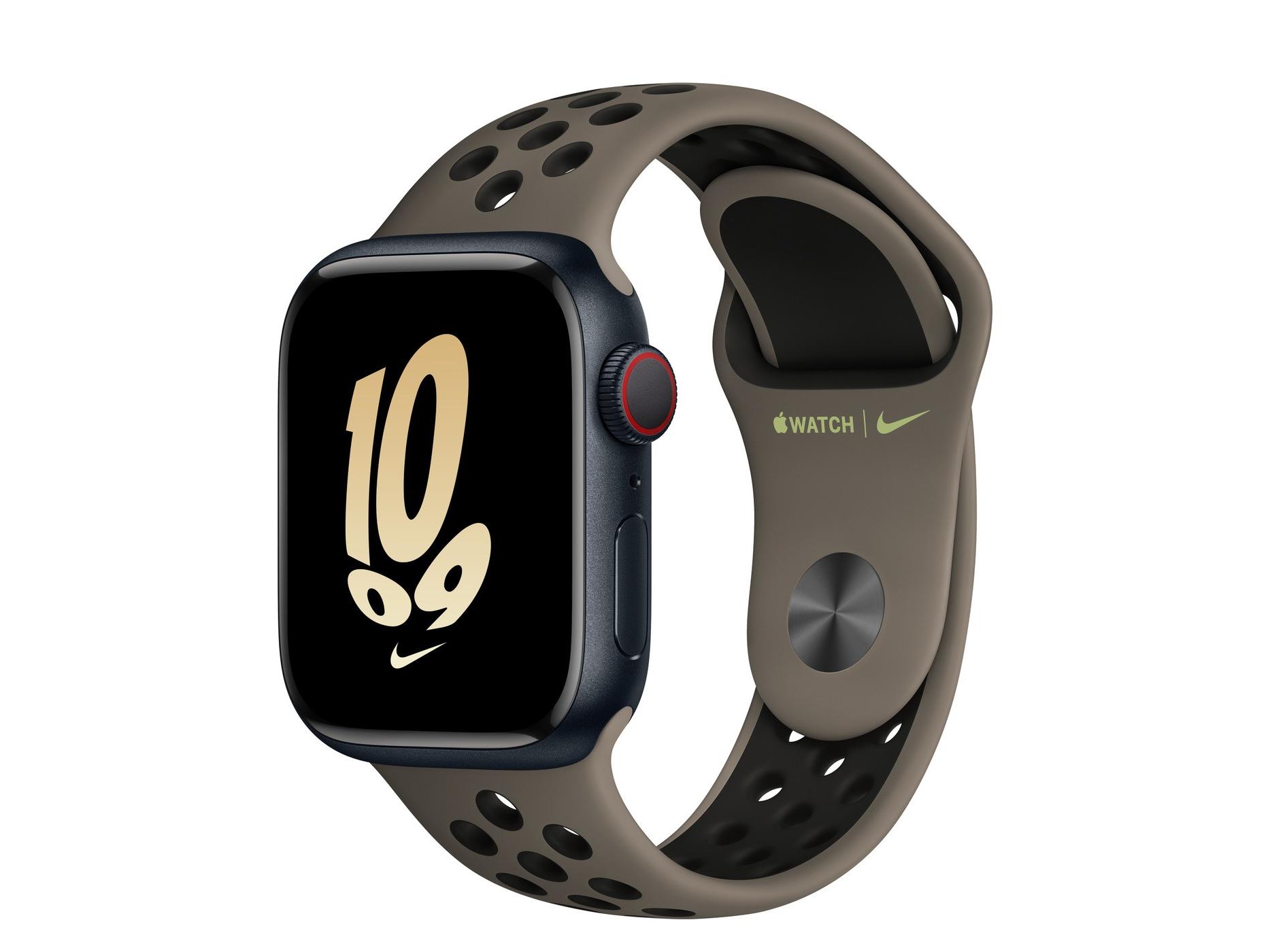 Apple（苹果）Watch Series 8午夜色铝金属表壳Nike运动表带 橄榄灰配黑色 GPS+蜂窝网络 41mm