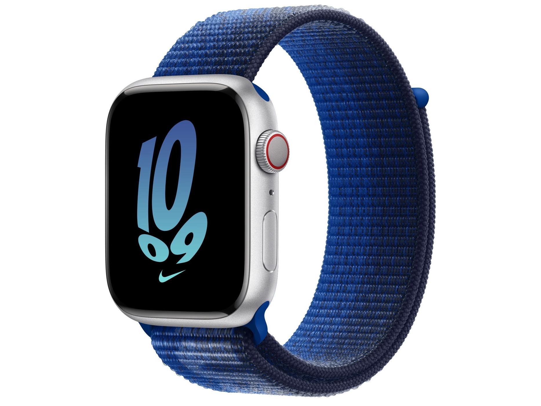 Apple（苹果）Watch Series 8银色铝金属表壳Nike回环式运动表带 动感宝蓝配深海军蓝色 GPS+蜂窝网络 41mm