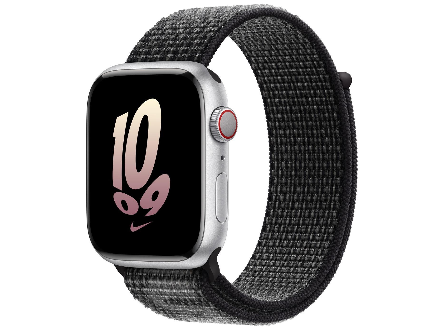 Apple（苹果）Watch Series 8银色铝金属表壳Nike回环式运动表带 黑配雪峰白色 GPS+蜂窝网络 41mm