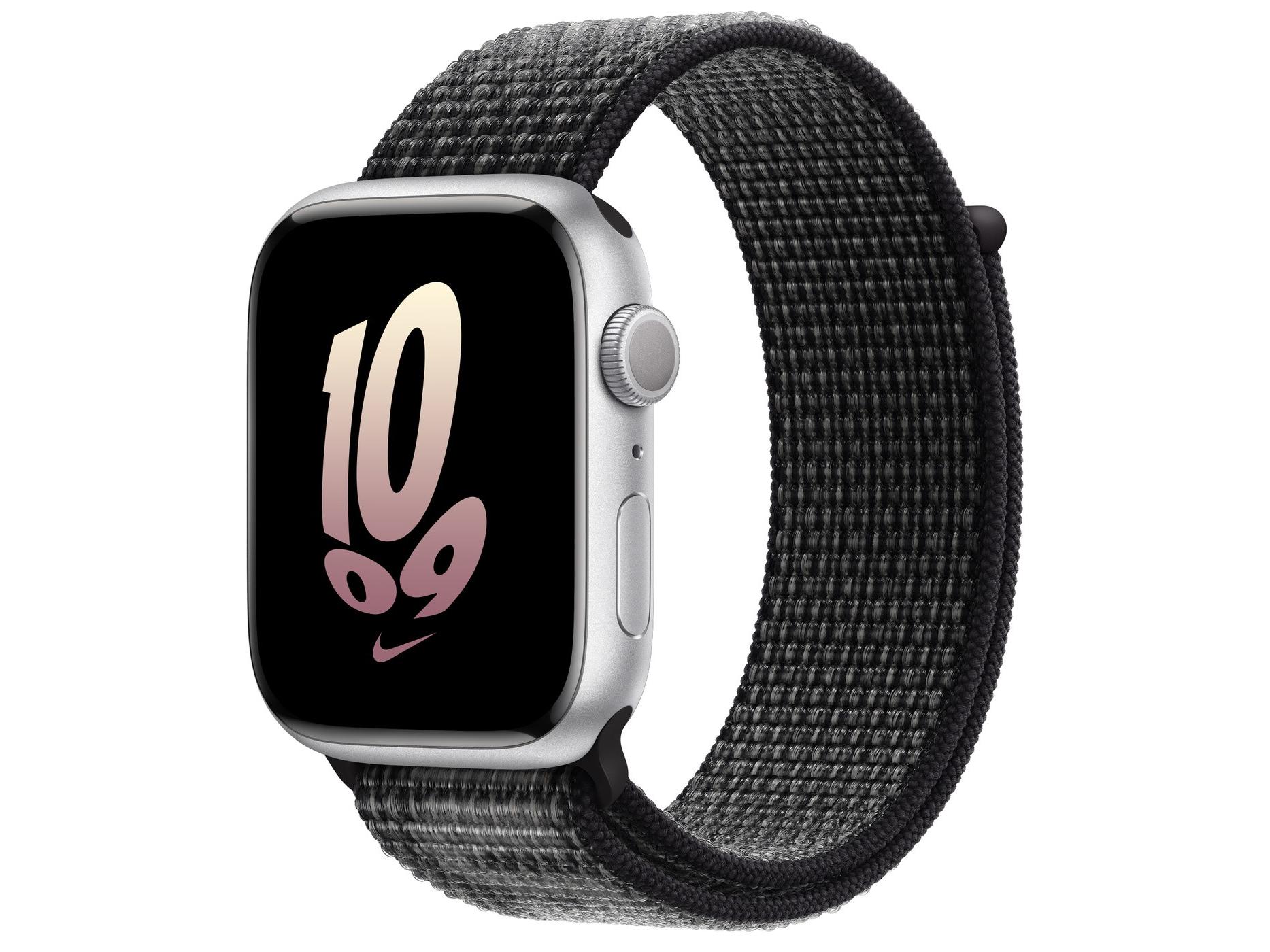 Apple（苹果）Watch Series 8银色铝金属表壳Nike回环式运动表带 黑配雪峰白色 GPS版 41mm