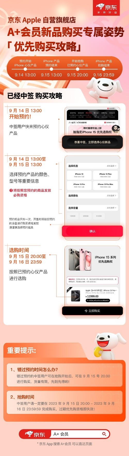 京东A+会员有机会抽取iPhone15系列 优先选购权入手新机快人一步