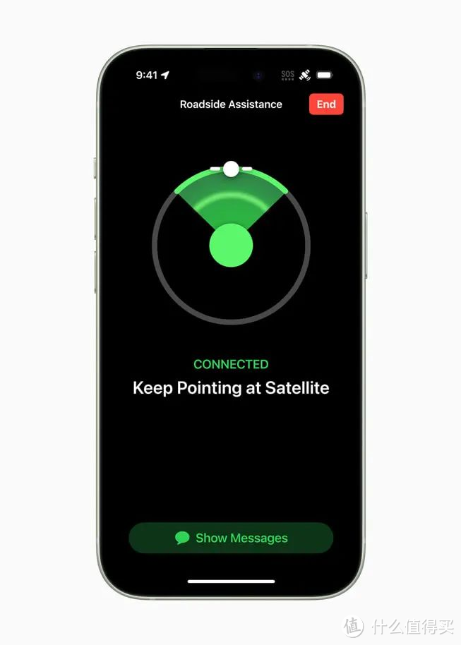 直观的界面引导用户将iPhone指向何处以连接到卫星。