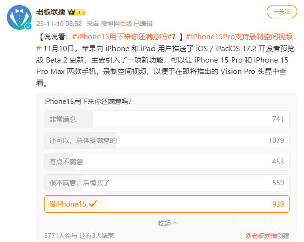 iPhone 15使用满意度调查