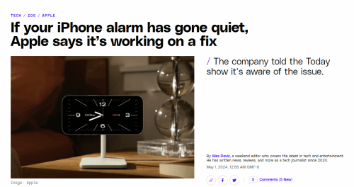iPhone闹钟不响 苹果官方回应：正积极解决